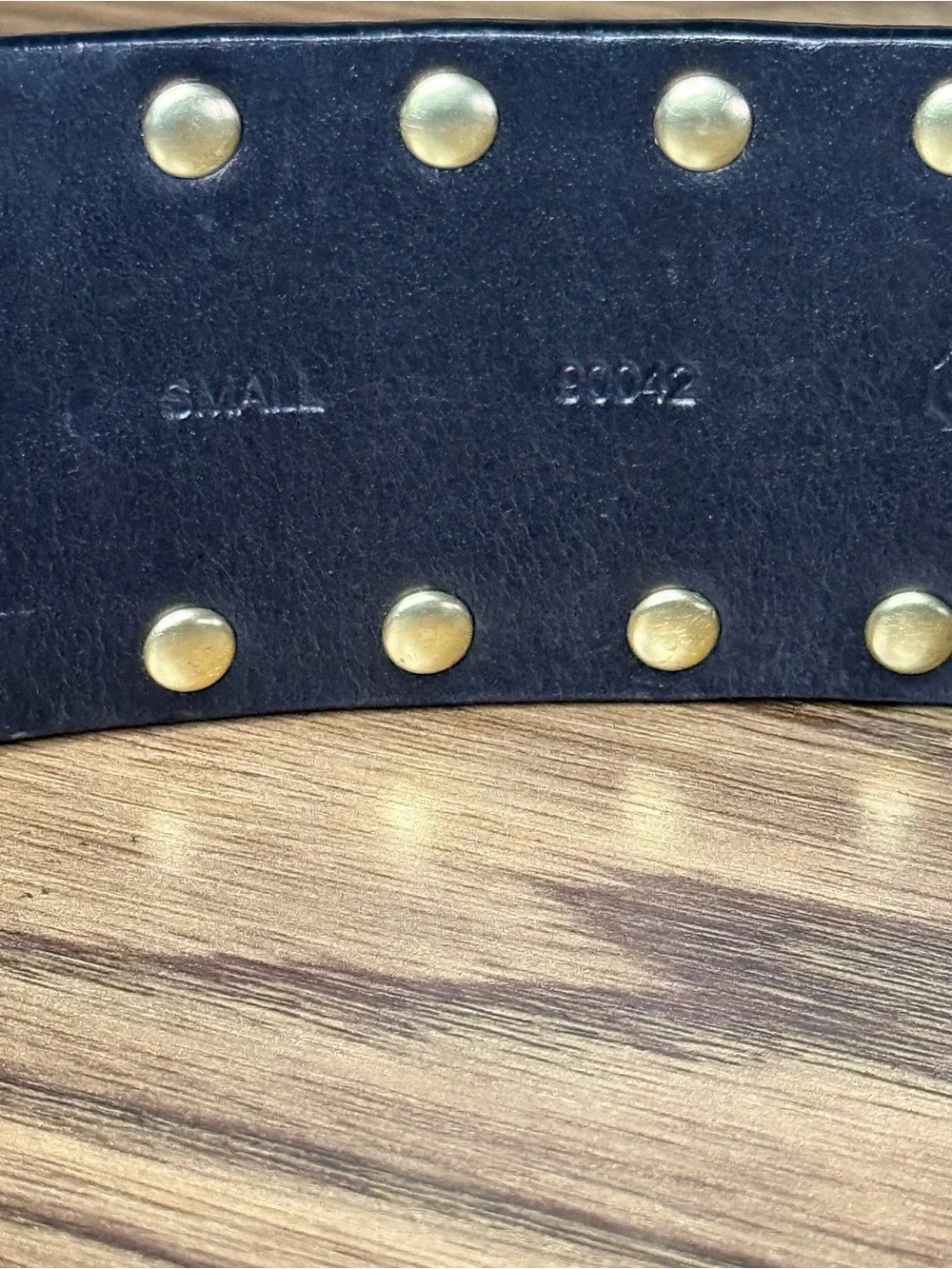 Coach Studded Black Leather Belt Brass Buckle Gold Tone Studs Size Sm 30-34”